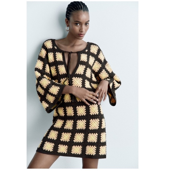 Limited Edition Zara Mini Crochet Knit Boho Mini Floral Limited Edition Dress - Picture 6 of 11